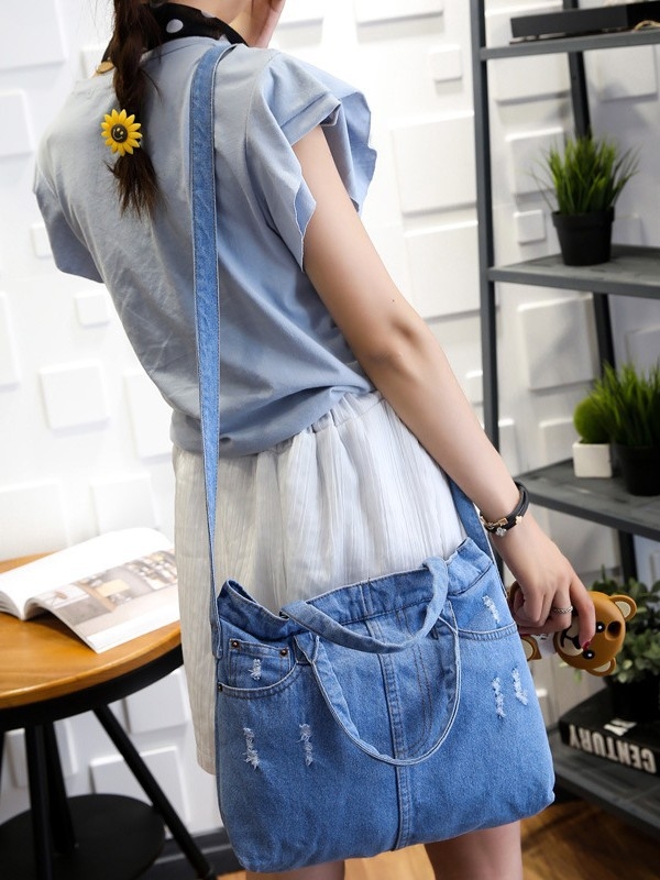 Denim torba za muškarce i žene, INS stil s poderanim džínom, umjetnička i moderna torba