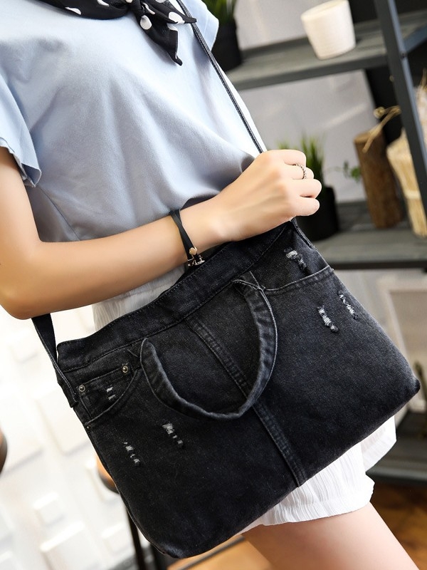 Denim torba za muškarce i žene, INS stil s poderanim džínom, umjetnička i moderna torba