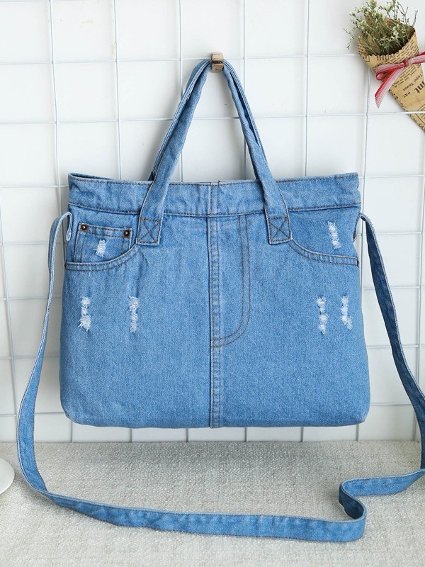 Denim torba za muškarce i žene, INS stil s poderanim džínom, umjetnička i moderna torba