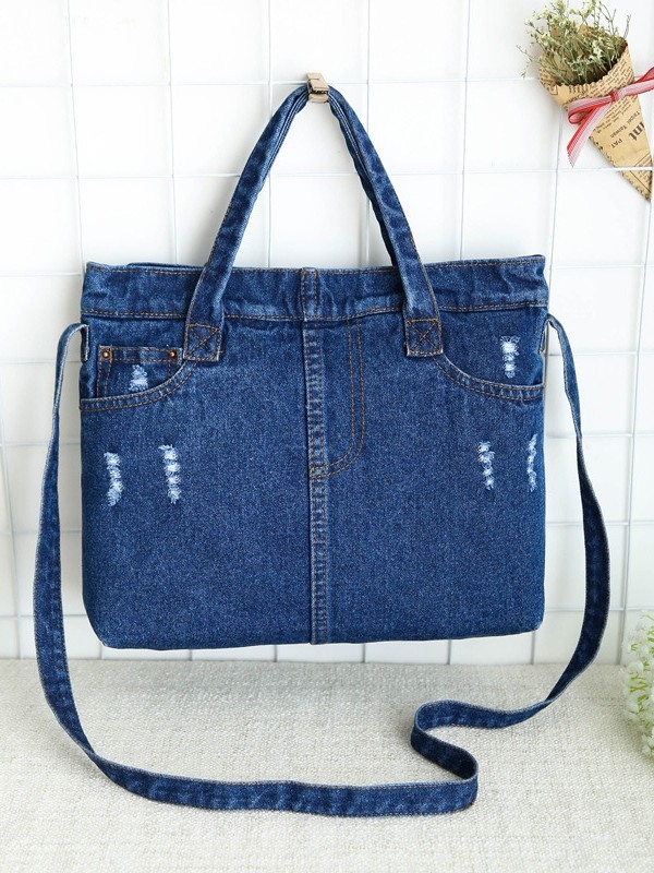 Denim torba za muškarce i žene, INS stil s poderanim džínom, umjetnička i moderna torba