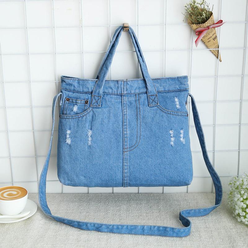 Denim torba za muškarce i žene, INS stil s poderanim džínom, umjetnička i moderna torba