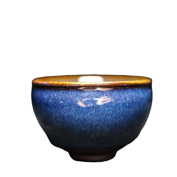 Ceașă de ceai Kung Fu din ceramică, glazură albastră subglazură, arsă în cuptor cu lemne, stil simplu