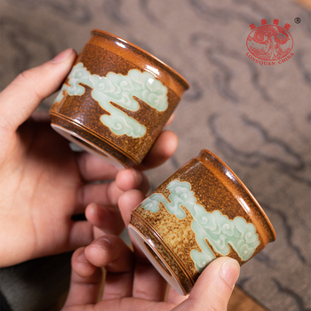 Ceainic Kung Fu din Longquan Celadon, ceramică, lucrat manual, cu o singură ceașcă, cu nor norocos și inel pentru deget