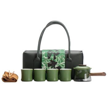 Set de ceai din porțelan cu design în stil bambus; căni mari și ceainic cu mâner – stil clasic