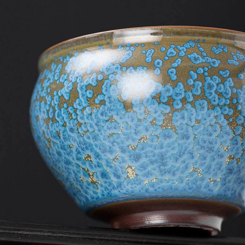 Soong Yu Ceașcă de ceai Jianzhan aurie, ceramică cu glazură Tenmoku, ceașcă mare cu placare aurie, set de ceai pentru o singură ceașcă, stil retro lejer