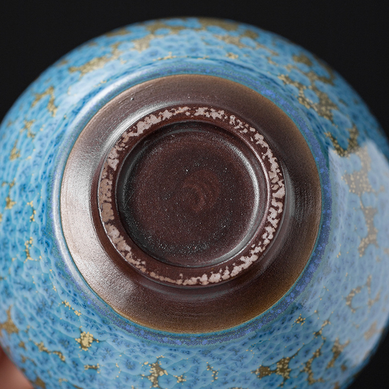 Soong Yu Ceașcă de ceai Jianzhan aurie, ceramică cu glazură Tenmoku, ceașcă mare cu placare aurie, set de ceai pentru o singură ceașcă, stil retro lejer
