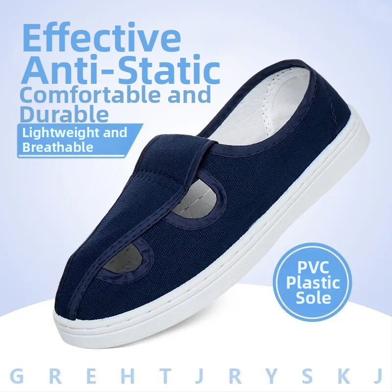Unisex PVC pracovná obuv, ochrana proti prachu, modro-biela, protišmyková a antistatická, nízky strih