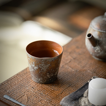 Ceașcă în stil japonez, cu foiță de argint pe ceramică brută, vintage, realizată manual, ceașcă mare de ceai pentru uz casnic