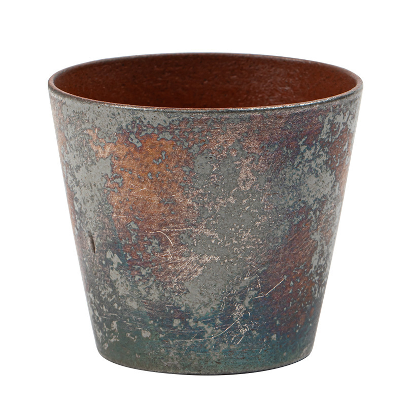 Ceașcă în stil japonez, cu foiță de argint pe ceramică brută, vintage, realizată manual, ceașcă mare de ceai pentru uz casnic