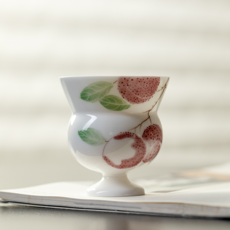 Ceașcă de ceai ceramică pictată manual cu lychee, formă creativă de dovleac înalt, pentru uz personal, set de ceai Kung Fu