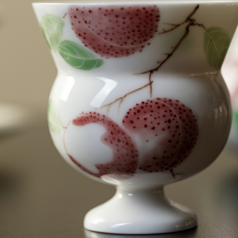 Ceașcă de ceai ceramică pictată manual cu lychee, formă creativă de dovleac înalt, pentru uz personal, set de ceai Kung Fu