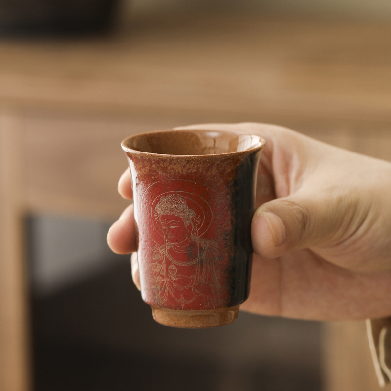 Ceșcuță de ceai în stil Zen Kintsugi, ceramică vintage pentru aromă, servire individuală