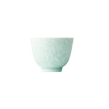 Ceșcuță de ceai gravată Wanhua, nuanță verde închis, ceramică pentru ceai