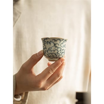 Ceainic bej din porțelan Ru kiln cu motiv de nori și crin de vale — ceașcă Gongfu pentru maeștrii ceaiului, retro, minimalistă, ceașcă de ceai pentru uz casnic de înaltă calitate