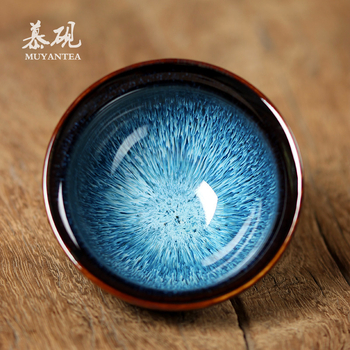 Ceașcă de ceai din ceramică cu glazură Tenmoku cu picături de ulei, stil japonez