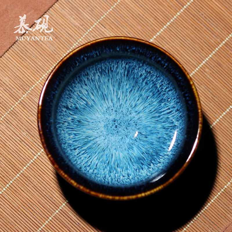 Ceașcă de ceai din ceramică cu glazură Tenmoku cu picături de ulei, stil japonez
