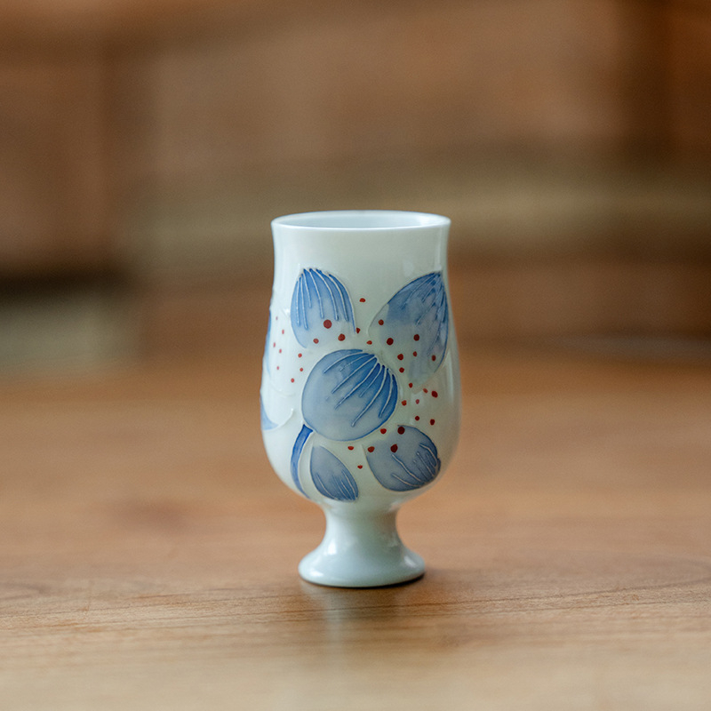 Ceașcă de ceai din ceramică, bază înaltă, petale de lotus, pictură manuală, pentru uz casnic, set Kung Fu de ceai de înaltă calitate.
