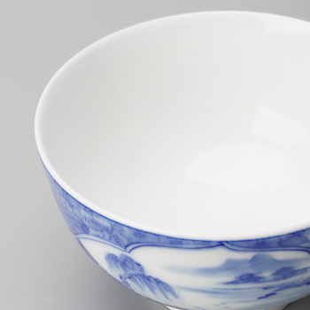 Ceașcă de ceai Gongfu, porțelan Jingdezhen albastru-alb, pictură manuală cu peisaj de flori la fereastră