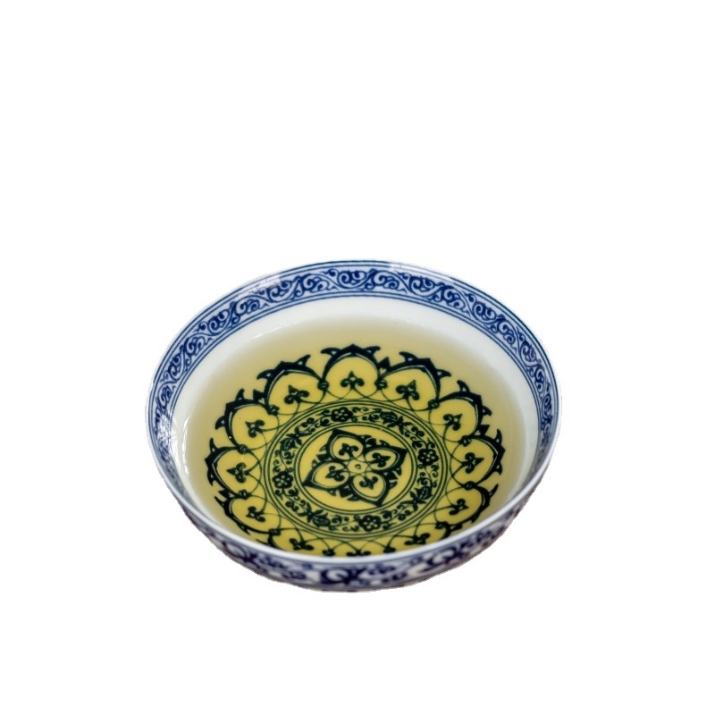 Jingdezhen Qiyantang ceșcă de ceai Pu'er din porțelan albastru-alb, stil antic, cu motiv floral