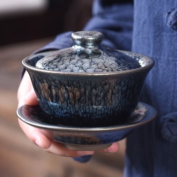 Ceainic Jianzhan din Fujianul de Nord, set ceramic de ceai cu corp din fier și glazură minerală originală, design cu trei camere, dimensiune mare, bază rezistentă la căldură