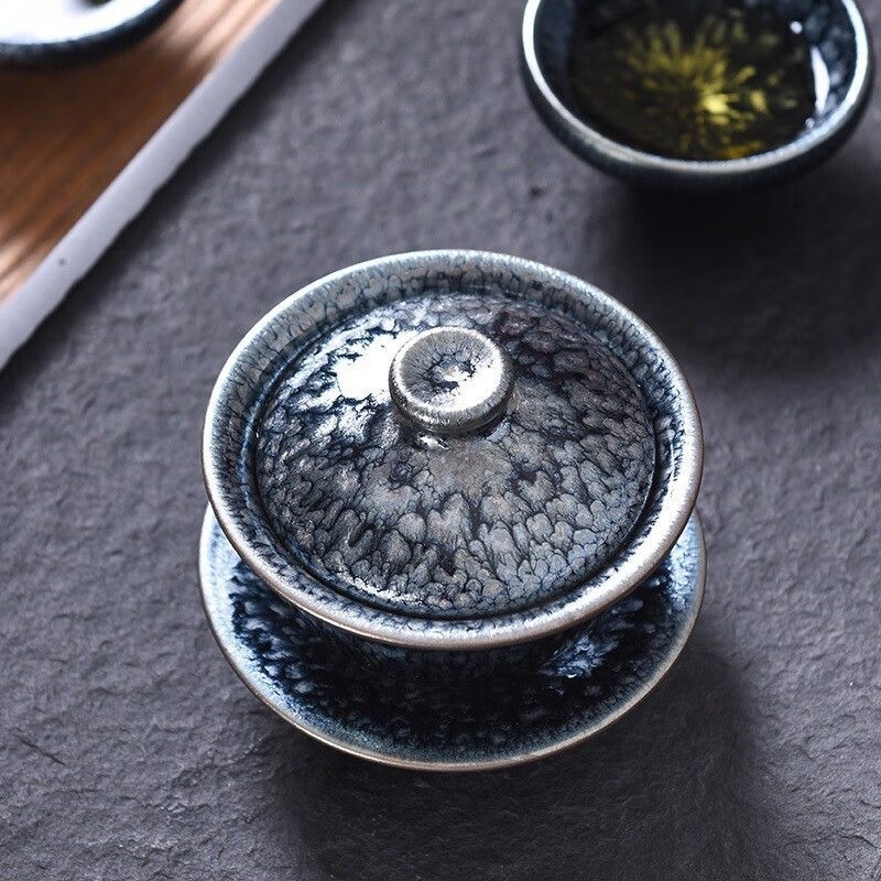 Ceainic Jianzhan din Fujianul de Nord, set ceramic de ceai cu corp din fier și glazură minerală originală, design cu trei camere, dimensiune mare, bază rezistentă la căldură