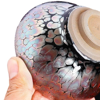 Jianyang Jianzhan Magnolia Cup – ceașcă ceramică pentru degustare de ceai, glazură cu picături colorate de aur, margine îngustă, corp din fier