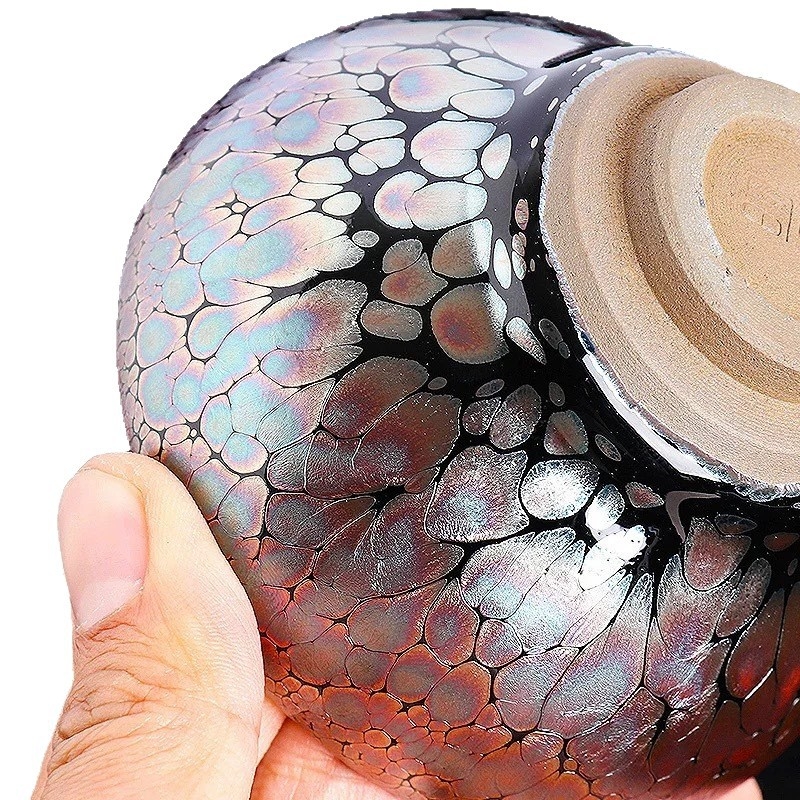 Jianyang Jianzhan Magnolia Cup – ceașcă ceramică pentru degustare de ceai, glazură cu picături colorate de aur, margine îngustă, corp din fier