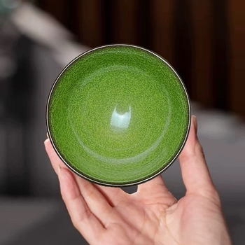 Ceașcă de ceai Jianzhan cu glazură verde smarald și crăpături de gheață, ceramică cu corp din fier pentru uz personal, stil modern minimalist