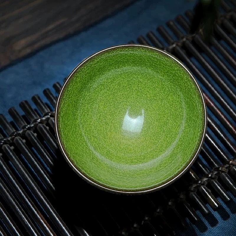 Ceașcă de ceai Jianzhan cu glazură verde smarald și crăpături de gheață, ceramică cu corp din fier pentru uz personal, stil modern minimalist