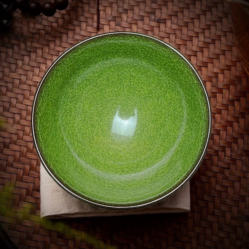 Ceașcă de ceai Jianzhan cu glazură verde smarald și crăpături de gheață, ceramică cu corp din fier pentru uz personal, stil modern minimalist