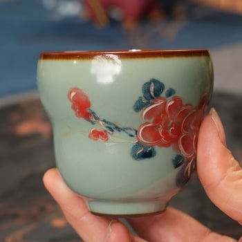 Ceșcuță Ruqing cu filigran, floare crabapple, formă calabash, glazură emailată