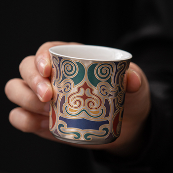 Ceaișcă de ceai din porțelan, cu încrustații de aur și argint, pentru uz personal, stil chinezesc de înaltă clasă