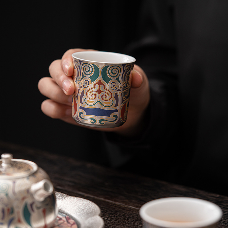 Ceaișcă de ceai din porțelan, cu încrustații de aur și argint, pentru uz personal, stil chinezesc de înaltă clasă