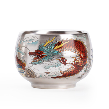 Set cești de ceai în stil palat Jingdezhen, dragon și phoenix, argint placat cu aur, pereche de cești – cadou pentru vârstnici și lideri
