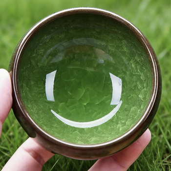 Căniță de ceai verde cu fisuri de gheață și motiv floare de gheață, unic, tacâm de ceai de înaltă clasă, glazură minerală originală