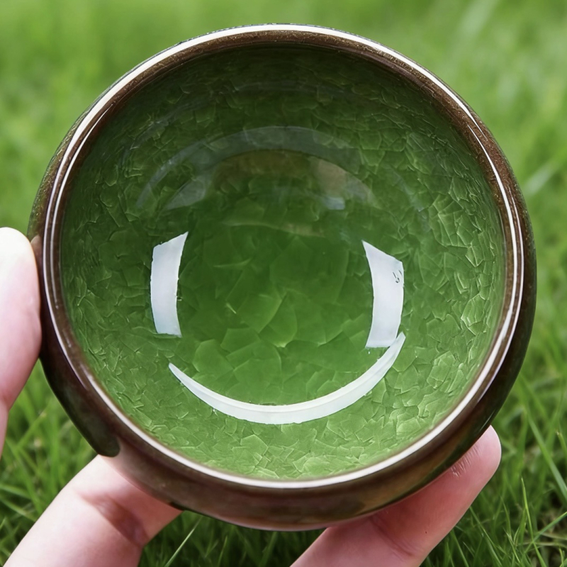 Căniță de ceai verde cu fisuri de gheață și motiv floare de gheață, unic, tacâm de ceai de înaltă clasă, glazură minerală originală