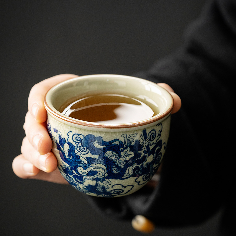 Dehua Chai Kiln ceașă de ceai, pictură manuală albastru‑alb, Monkey King, degustare premium