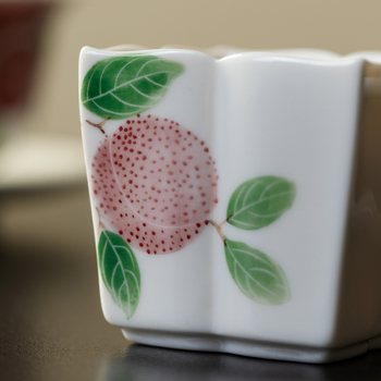 Ceșuță de ceai pictată manual, subglazură Lychee, ceramică pătrată, stil japonez, pentru uz personal