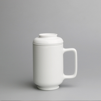 ceașcă de ceai din porțelan alb cu glazură mată, stil modern minimalist, formă concentrică, capacitate mare