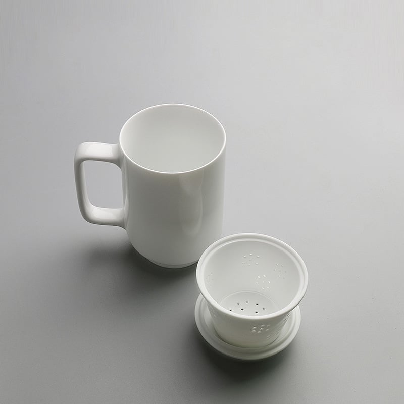 ceașcă de ceai din porțelan alb cu glazură mată, stil modern minimalist, formă concentrică, capacitate mare