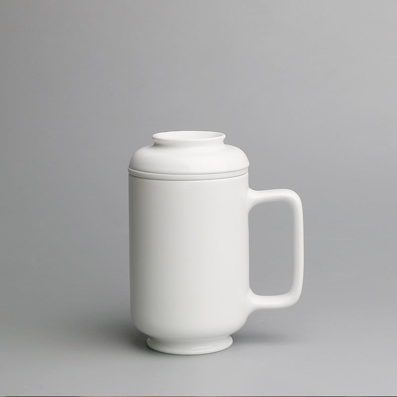 ceașcă de ceai din porțelan alb cu glazură mată, stil modern minimalist, formă concentrică, capacitate mare