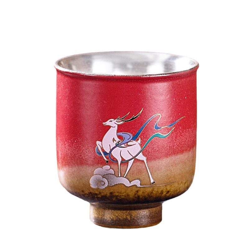 Ceașcă de ceai argint placat, lucrată manual, ceașcă unică pentru degustare, stil chinezesc, cadou