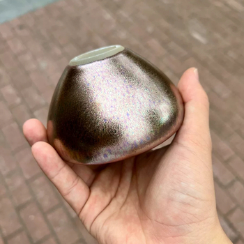 Ceșcuță premium Jianzhan pentru gazdă, sculptură florală mov-auriu și glazură cu picături de ulei, seria Color Gold, glazură Jianyang brută
