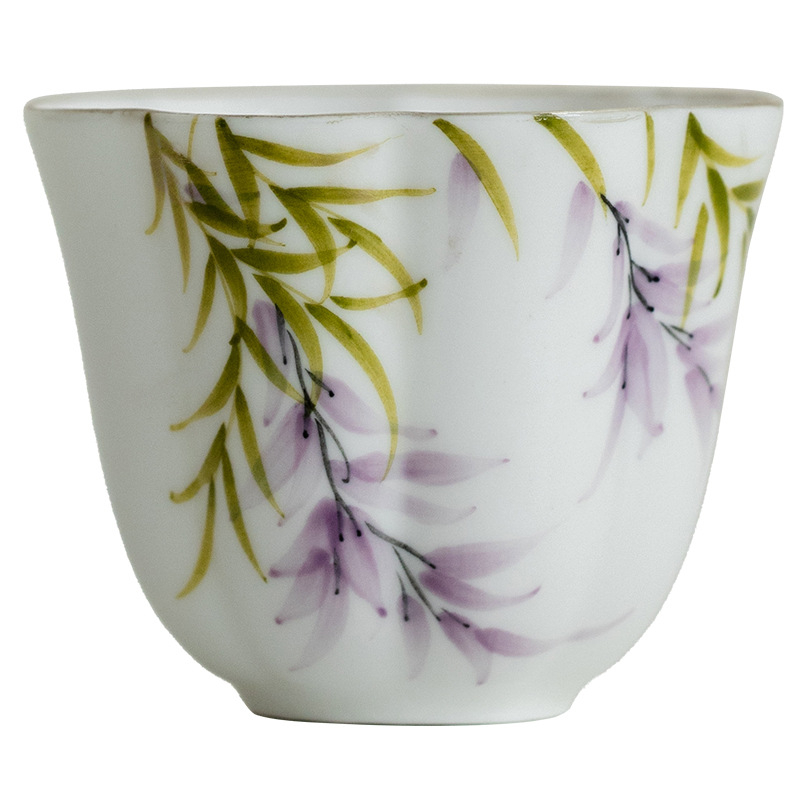 Chang Pu Ju ceașcă de ceai din porțelan, pictură manuală cu wisteria, design cu opt petale