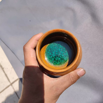 Ceașcă mare de ceai din ceramică Jianzhan, Oaza deșertului, glazură cu fisuri de gheață, stil Buddha Belly