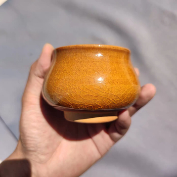 Ceașcă mare de ceai din ceramică Jianzhan, Oaza deșertului, glazură cu fisuri de gheață, stil Buddha Belly