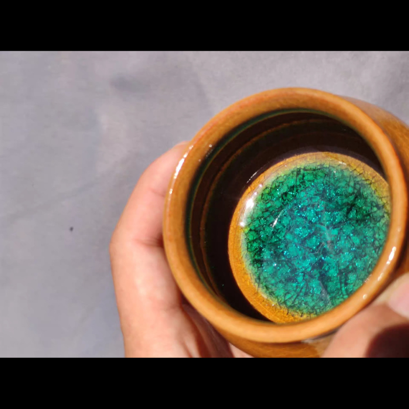 Ceașcă mare de ceai din ceramică Jianzhan, Oaza deșertului, glazură cu fisuri de gheață, stil Buddha Belly