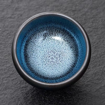 Ceșuță Zen Blue Kirin din Jianzhan cu glazură minerală originală, meșter Jianyang