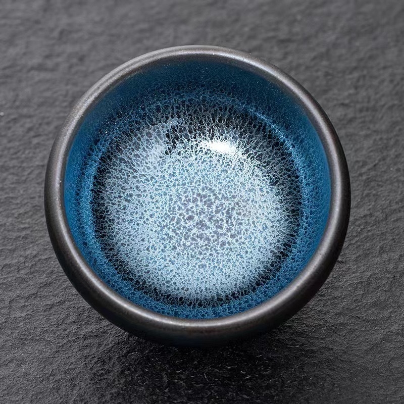 Ceșuță Zen Blue Kirin din Jianzhan cu glazură minerală originală, meșter Jianyang