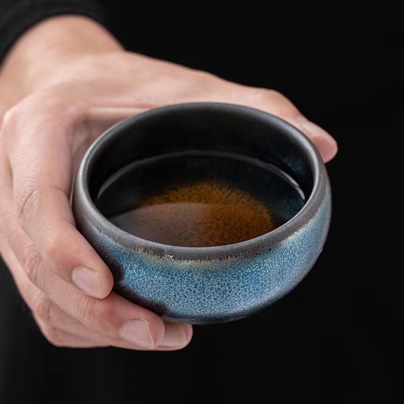 Ceșuță Zen Blue Kirin din Jianzhan cu glazură minerală originală, meșter Jianyang